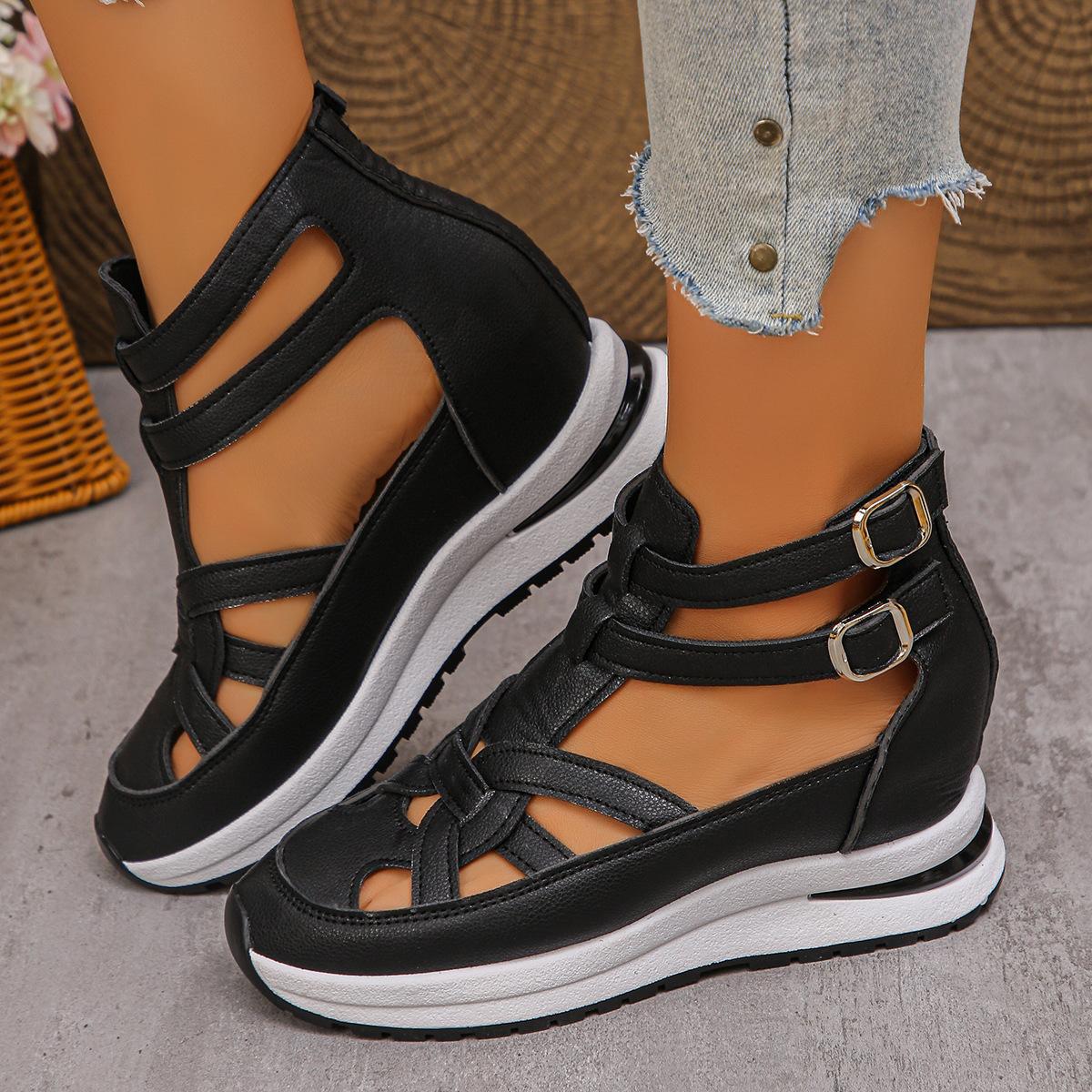 

Summer new slope heel sandals bag head hollow breathable women s large size muffin thick sole Velcro women s shoes size 43 44