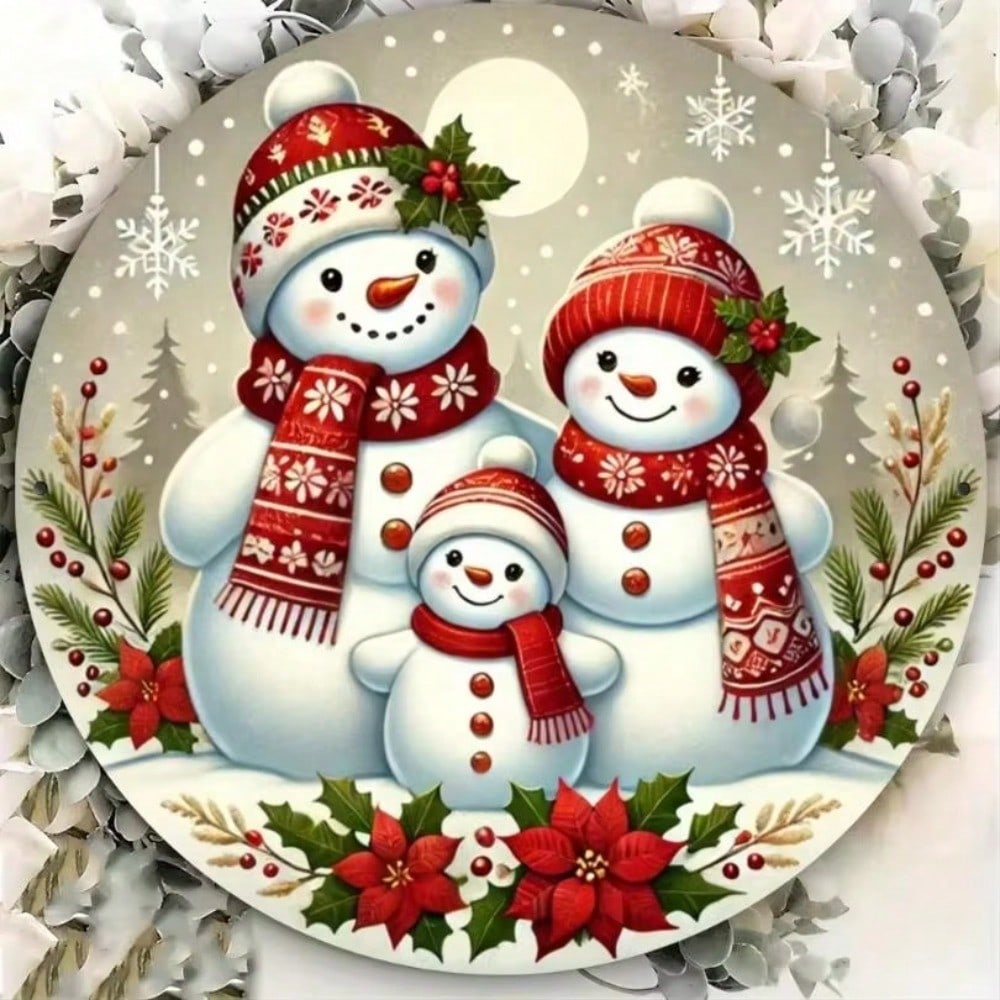 

Christmas Snowman Metal Tin Sign Round Wall Art Home Kitchen Decor