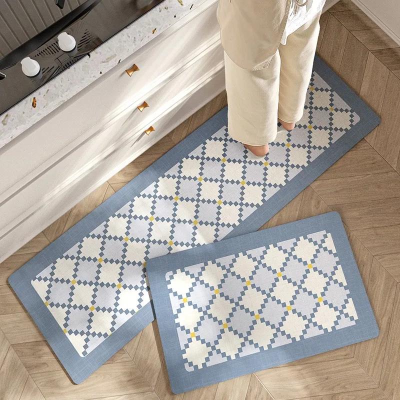 Leather Kitchen Carpet Set Waterproof Non-slip Strip Floor Mat Modern Simple Style High Quality Easy Clean Floor Decorative Rugs