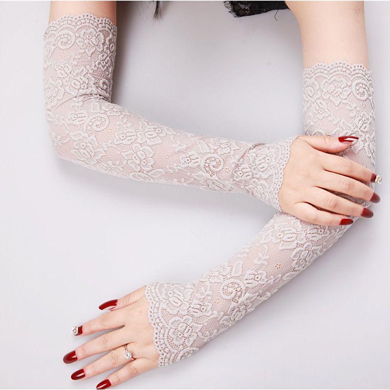 

Long Sunscreen Lace Oversleeve Gloves Female Summer High Elastic Breathability Sexy Scar Cover up Tattoo Driving Ice Silk Oversleeve Arm Sleeve Gray (one pair) One size