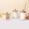 1/3 Qtips Bathroom Organizer with a Gold Lid, a 10 Oz. Ball Filler and a Clear Plastic Apothecary Jar for Cotton Swabs