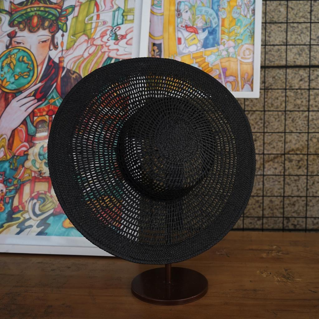 French Retro Ginger Hollow Woven Top Hat Women'S Summer Sunshade Sunscreen Travel Vacation Beach Big Brim Straw Hat