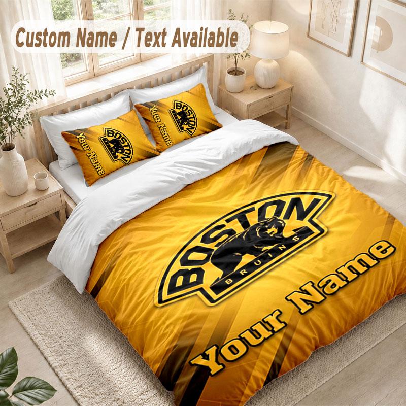 Custom Name Bedding Set 3 PiecesBoston Bruins Print Duvet Cover + 2 Pillowcases Soft Bed Decor