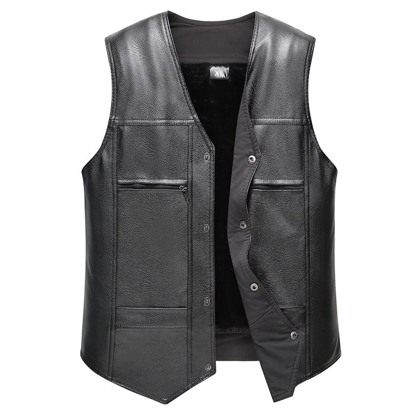 Leather Vest Warm Casual Loose Plus Velvet Thickened Waistcoat Men's Autumn and Winter Vest Vest Jacket