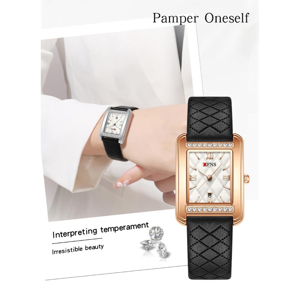 Women's Quartz Watch with Diamond Pattern Dial Stainless Steel Strap Waterproof Calendar Women Watch