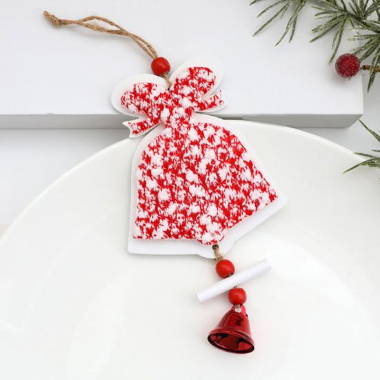 Christmas Wooden Ornaments Red White Heart Bell Star Shaped Hanging Ornament with Bells for Tree Mantel Stair Rail Holiday Decor