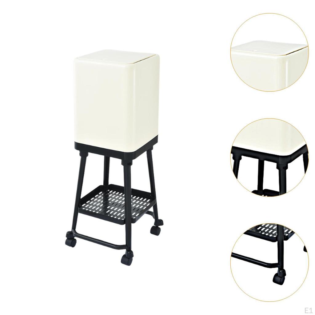 Press Type Trash Can with Wheels Rolling Garbage Dustbin Household Removable Waste Basket