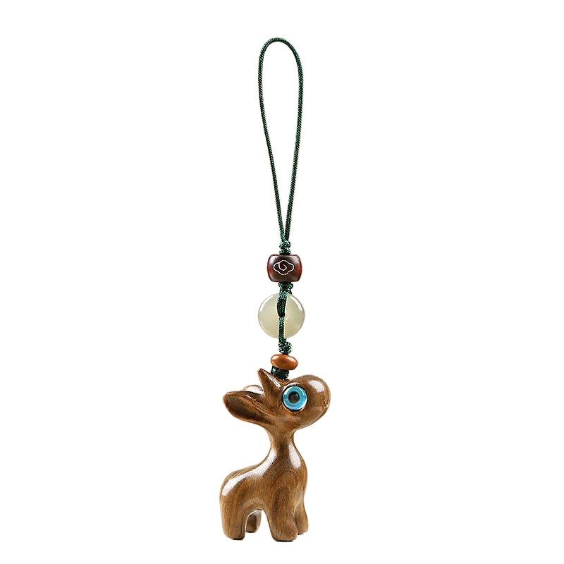 Sandalwood Deer Car Keychain, Pendant, Couple Phone Pendant, USB Disk Chain Hanger, Gift