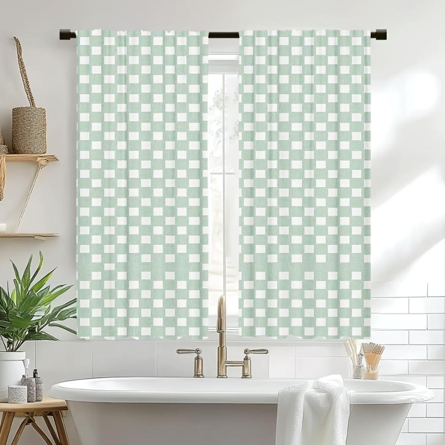 2 Stück digital bedruckte Vorhänge mit Minz-Karomuster, Stilvolle Fensterbehänge für Wohnzimmer, Schlafzimmer, Heimdekoration und Küche