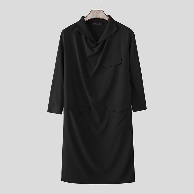 INCERUN Men Swing Collar 3/4 Sleeve Casual Loose Long Tops Shirts 4XL