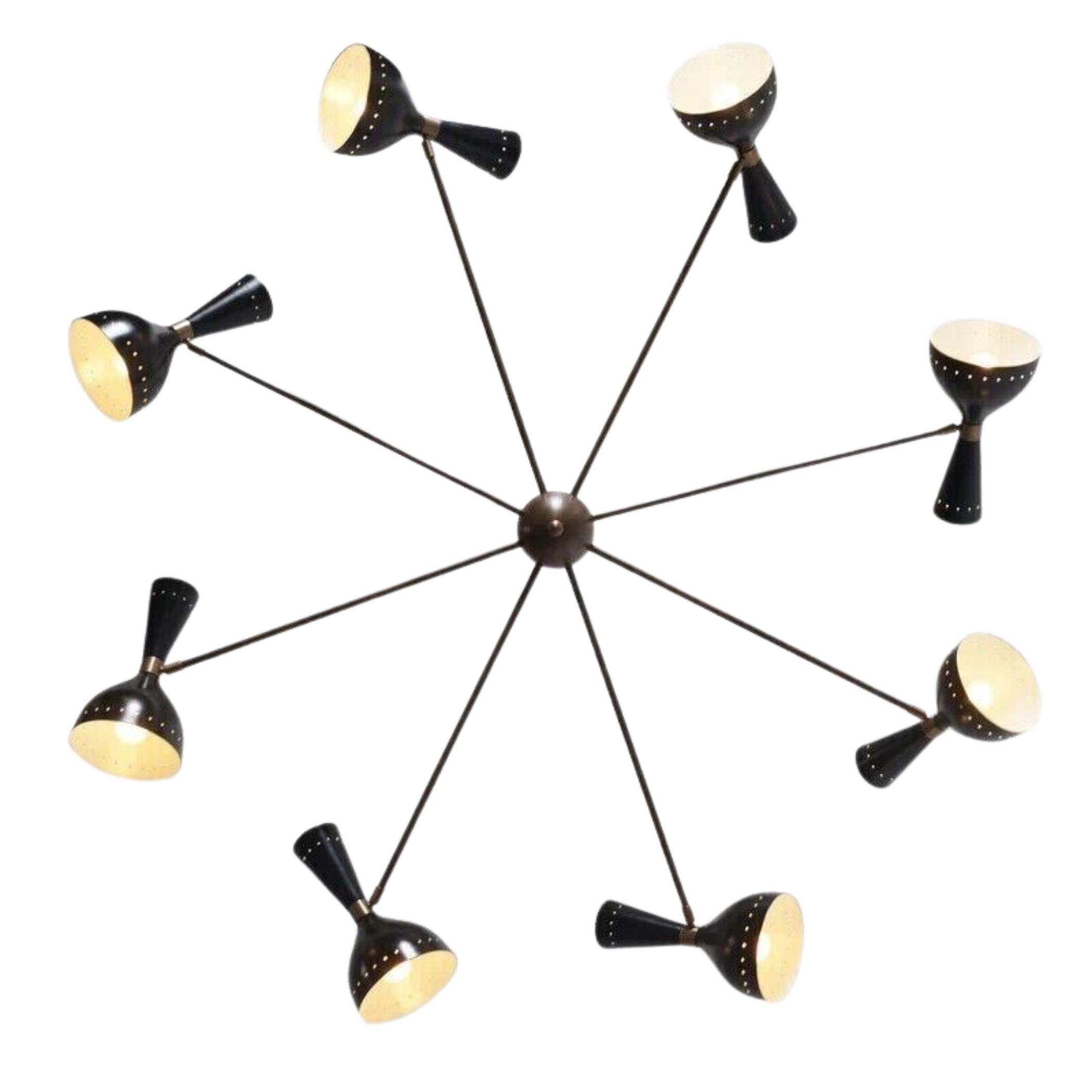 

Люстра Diabolo 8-ми рожковая в стиле Stilnovo Modern середины века 1950-х годов, Италия