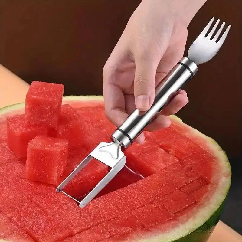 1 Pcs Stainless Steel Watermelon Cutting Tool Multi Functional Fork Cutting Splitter Block Cutting Watermelon Tool Fruit Fork