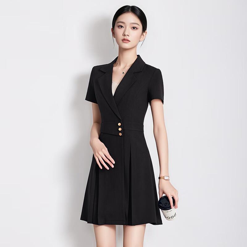 Women's Short Sleeve Pleated A-Line Office Dress