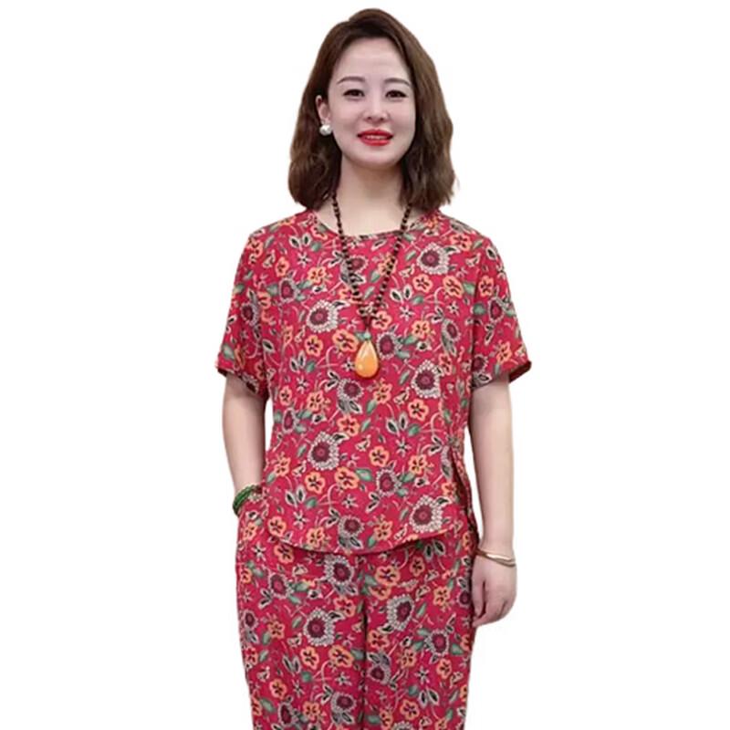 LangSha Women's Plus Size Ice Silk Short Sleeve Casual Set
