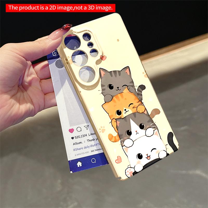 2DFlat Samsung phone case Cute Stacked Kittens Phone Case Applicable to Galaxy S23 S24 S25ULTRA S26 A12 A14 A15 A16 A54 A55
