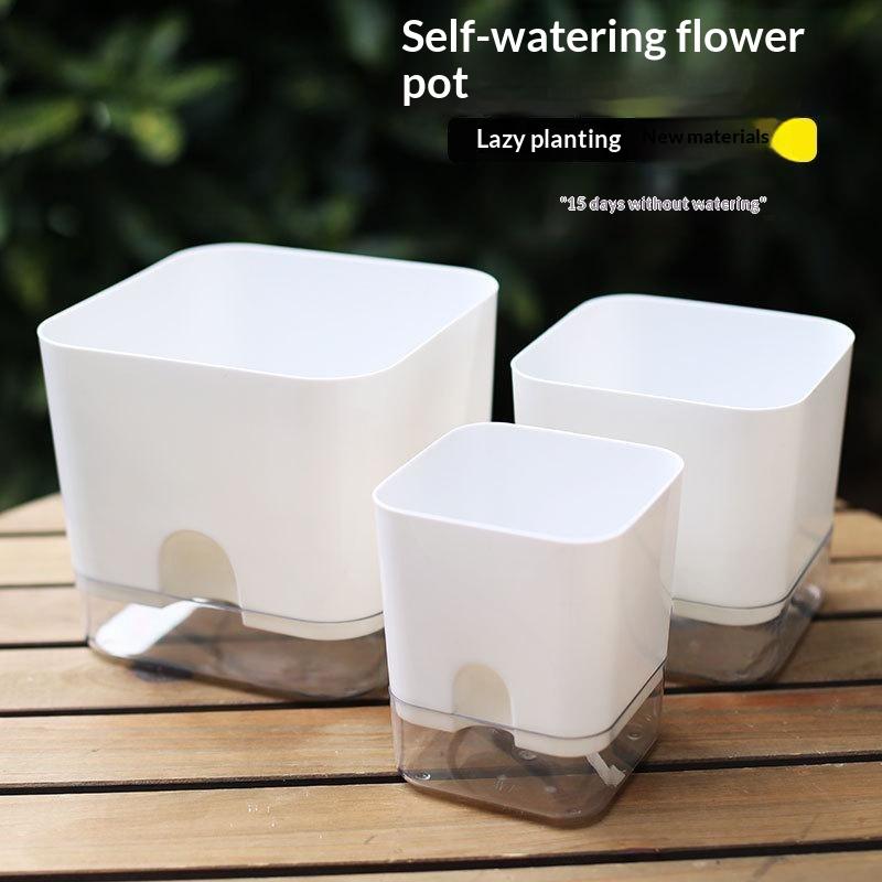 1Pcs Square Double Layer Flowerpot White Self Watering Plant Pot For Home Indoor Outdoor Balcony Garden Plants Decor Flowerpot