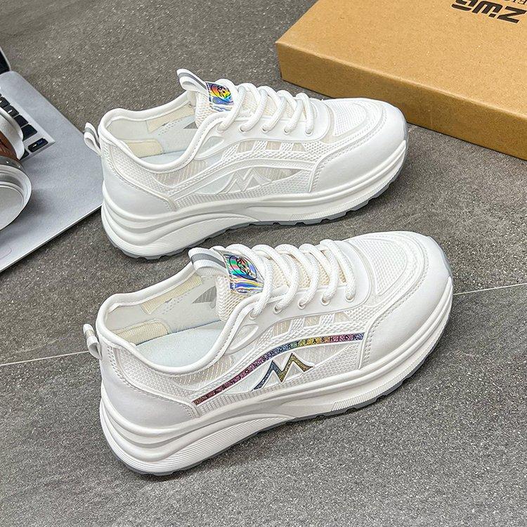 Thick-soled fashion women's shoes summer thin mesh breathable fashion trend increases versatile soft-soled white shoes