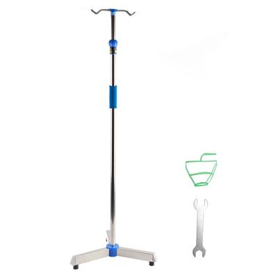 Soporte de Suelo para Suero Altura Regulable Base Triangular con Ruedas Acero Inoxidable Barra Gruesa 2