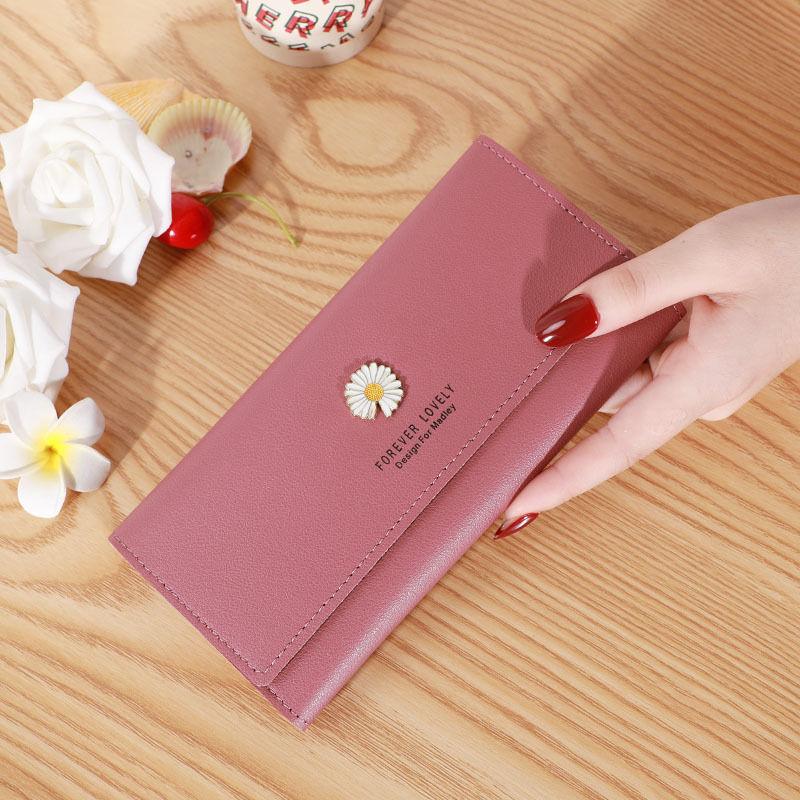 Women's Long Zipper Wallets Simple Daisy Versatile Mobile Phone Bag Solid Color Large Capacity Casual Purse