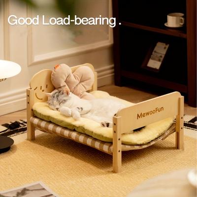 Stylish and Sturdy Wooden All-Season Cat Bed, Ideal for Summer, Space-Saving Design