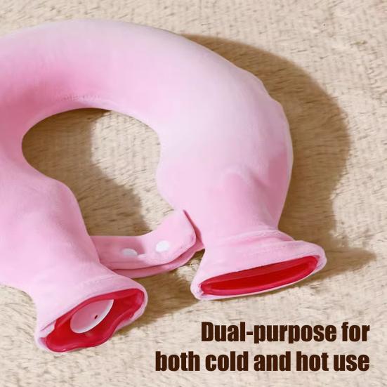 1400ML U-Shaped Hot Water Bottle Neck Shoulder Pain Relief Leak-proof PVC Hot Water Bag with Flannel Cover Hot Cold Therapy Neck Warmer Bag
