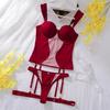 3pcs Women's Lingerie Set Sexy Push Up Bra French Mesh Breathable Sling Tops Burgundy Underwear Bras and Thong with Leg Straps