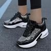 Fashion Winter Leather Hidden Platform Sneakers Silver Thick Sole Casual Shoes Women Bling Shoes Autumn Lace-up Height Increase Shoes
