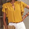 Elegant Pullover Blouse Women's Summer New V-neck Casual Double Layered Ruffle Sleeves Solid Color Shirt Top
