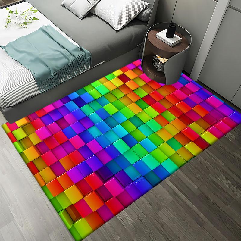 3D Colorful Geometry Block Carpets Large Area Rug for Living Room Bedroom Carpets Anti-Slip Floor Mat Kitchen Abstract Bath Mat