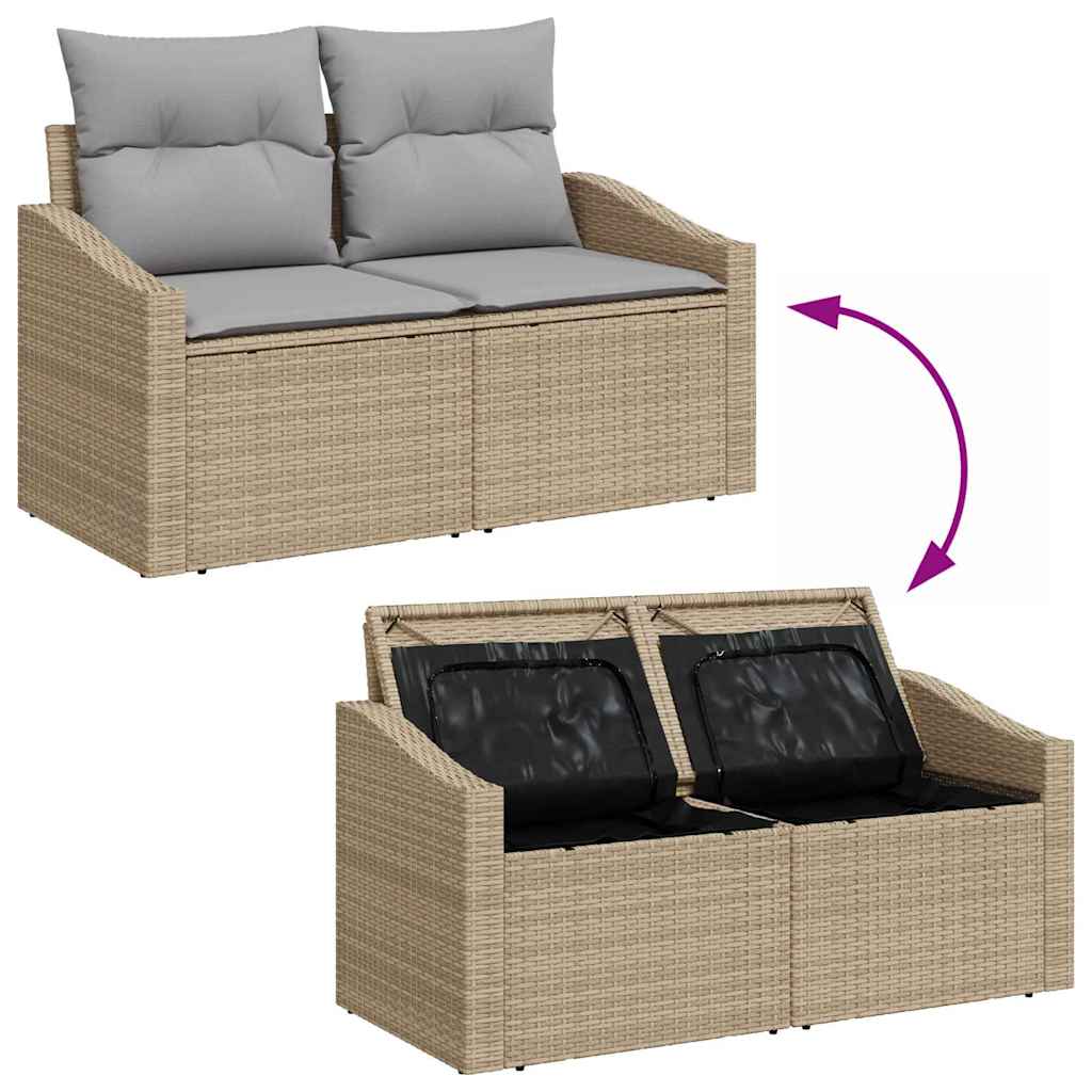 7 Piece Garden Sofa Set In Beige and Light Grey Poly Rattan