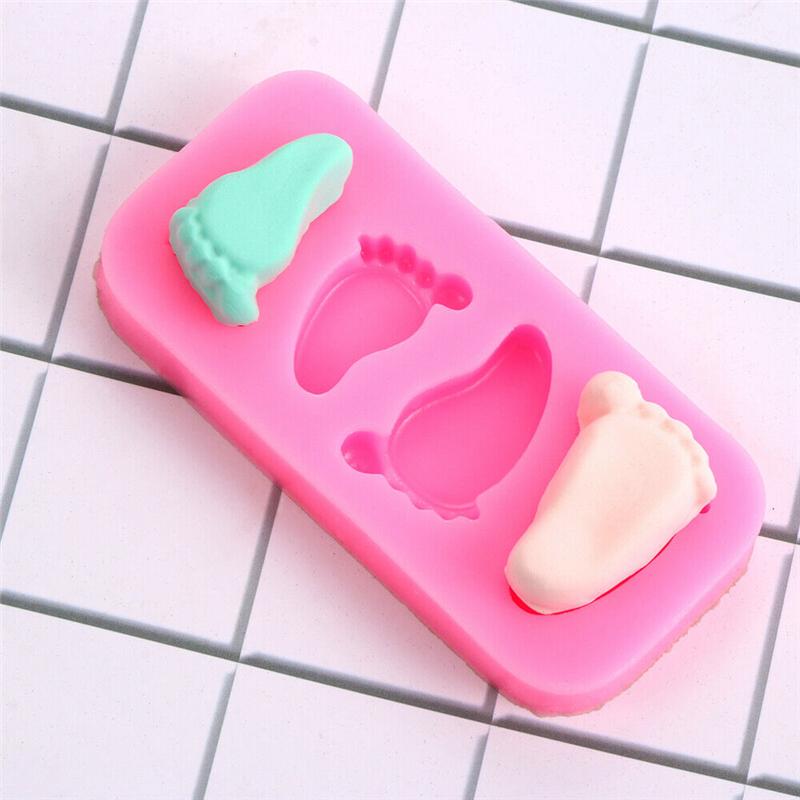 4 Hole Cute Baby Feet And Shoes Silicone Fondant Cake Mold Baby Shower 3D Kitchen Baking Mold Cake Decorating Moulds