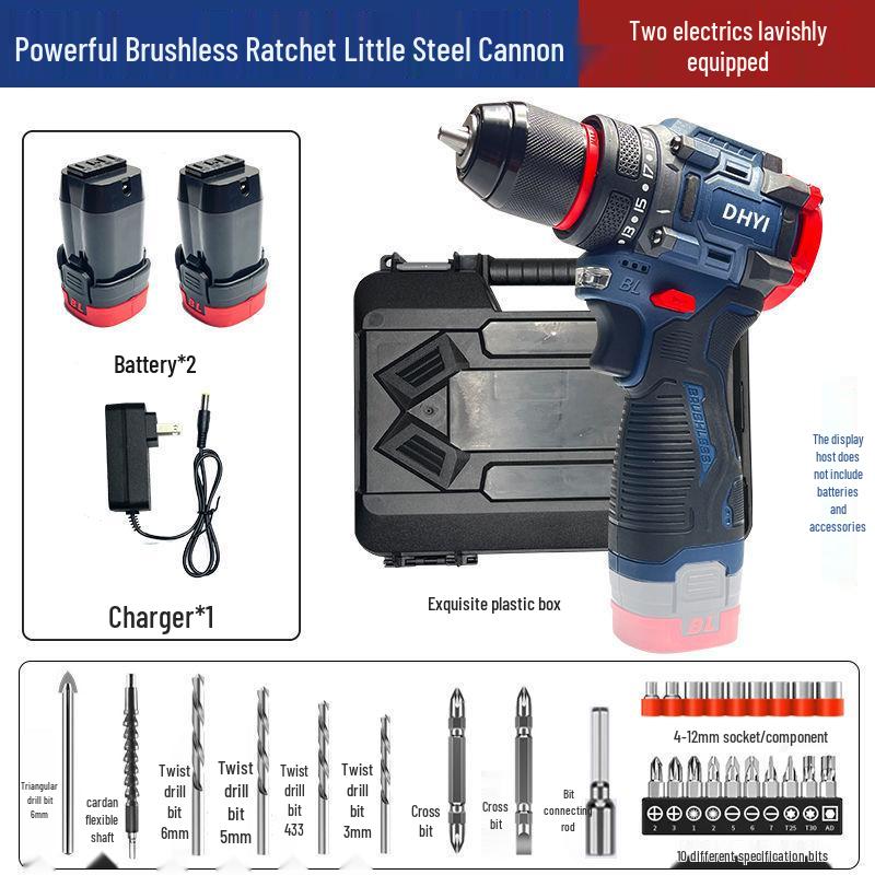 Rechargeable Brushless Lithium Electric Drill and Impact Screwdriver with Multifunctional Drilling and Fastening