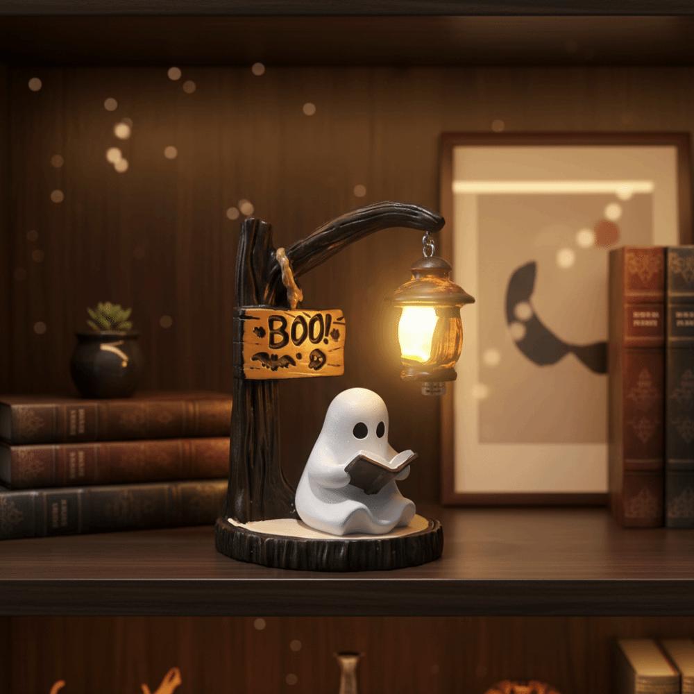 Handbemalte Halloween-Lampe, batteriebetrieben, Schreibtisch-Dekoration, Licht, Geschenk für Buchclub