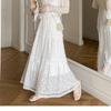 White Lace Embroidered Autumn Skirt Elegant Cake Hem Long Design