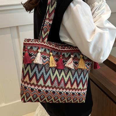 Tasche im Ethno-Stil mit großer Kapazität, Herbst und Winter, neue modische Ein-Schulter-Achsel-Korb-Tasche für die Arbeit, Umhängetasche