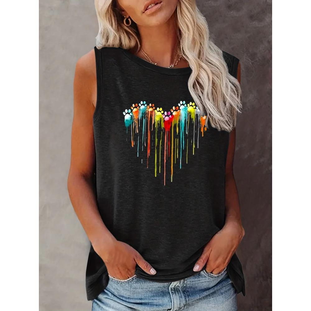 

Красочная майка без рукавов с круглым вырезом и принтом лап, повседневный топ для лета, женская одежда XL