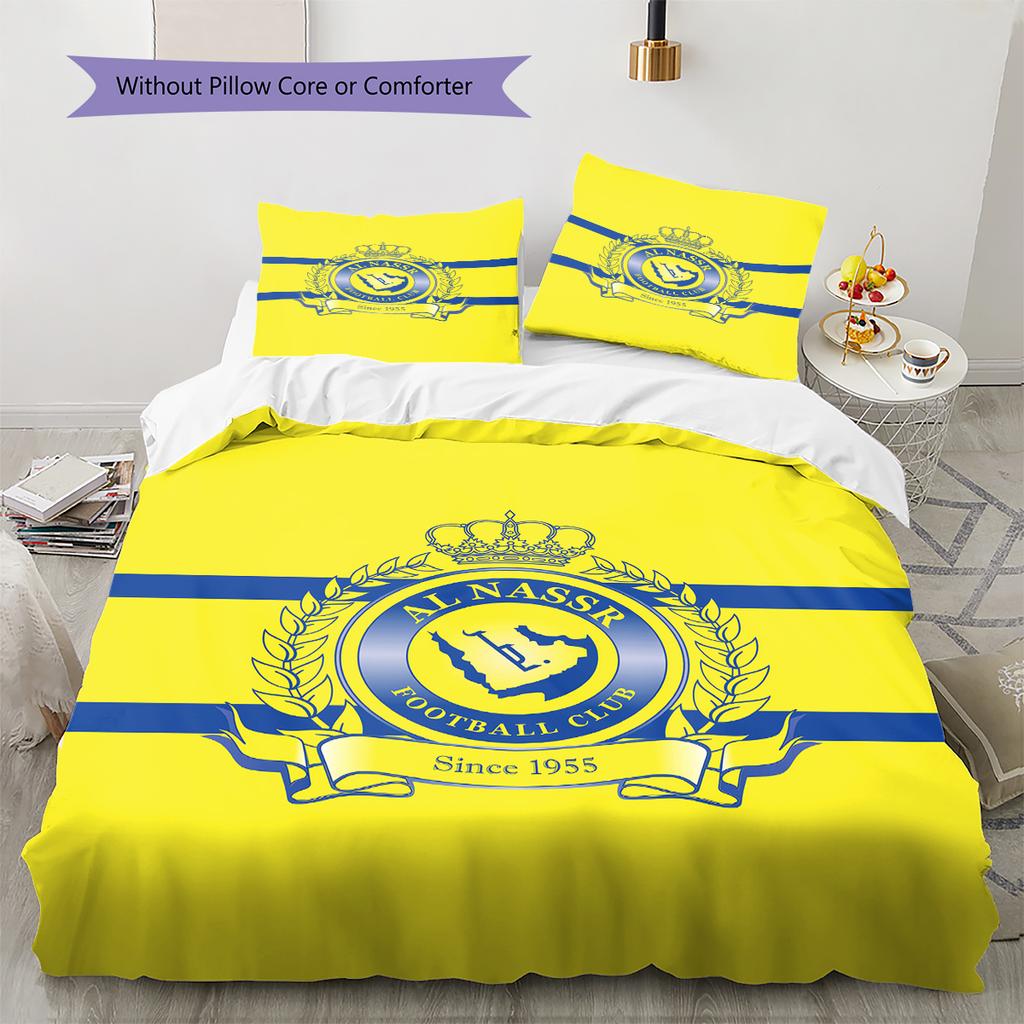 Ložní prádlo se vzorem Al-Nassr, Sada přikrývek, Povlak na přikrývku, Povlak na polštář, Domácí dárek k narozeninám (1 * povlak na peřinu + 2 * povlak na polštář, bez jádra)