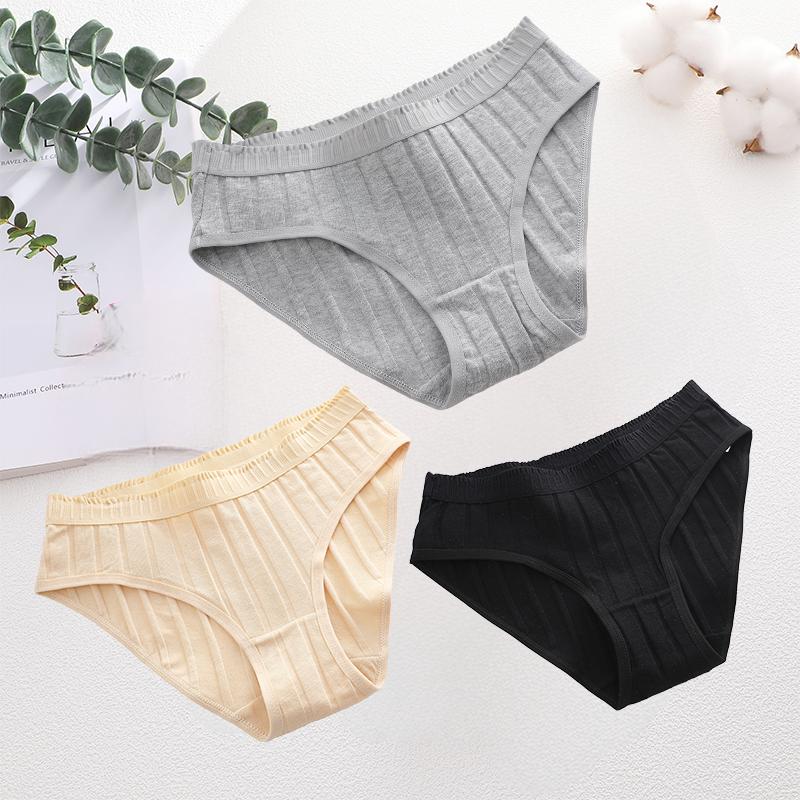 3PCS/SEt Womens Basic Low Waist Underwear Striped Cotton Bikini Panties Breathable Daily Wear Soft Comfort Multi Color Lingerie