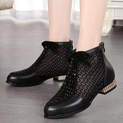 Echtes Leder  Neue Mode Damen Flache Absätze Schnürung Knöchelriemen Ausgeschnittene Sandalen Runde Zehenpartie Reißverschlussstiefel  De Mujer