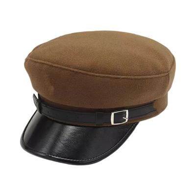 Men Sailor Caps Elegant PU Leather Metal Button Streetwear Berets British Style Fishing Cap Women Captain Caps Flat Navy Hats