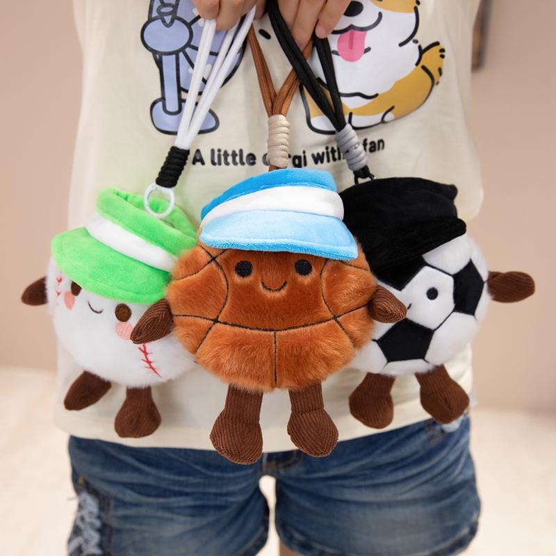 Cool Rugby Soccer Plush Charms Cute Baseball Tennis Plush Doll Cartoon Football Basketball Stuffed Toy Fashion Keychain Pendant
