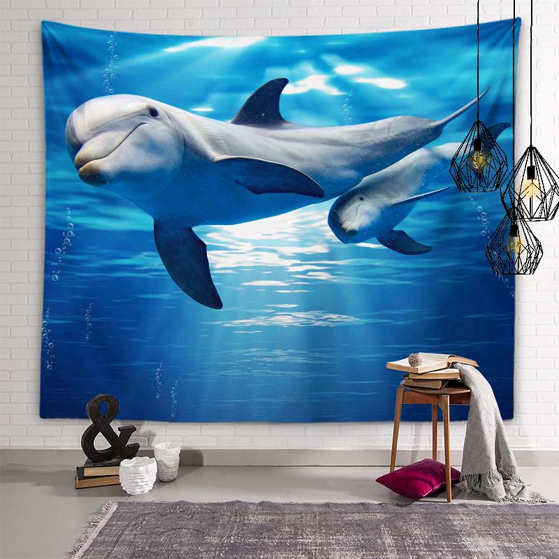 

Милый гобелен с дельфином, подводный мир, морская жизнь, фон, настенное художественное украшение, настенное украшение для гостиной, дома 150X100CM