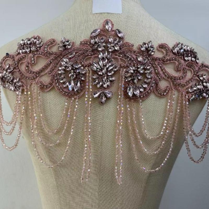 

1PCS Hand-Sewn Fringe Beaded Lace Rhinestone Applique Patches 26 Colors DIY Handmade Dress Wedding Dress Clothing Accessories S