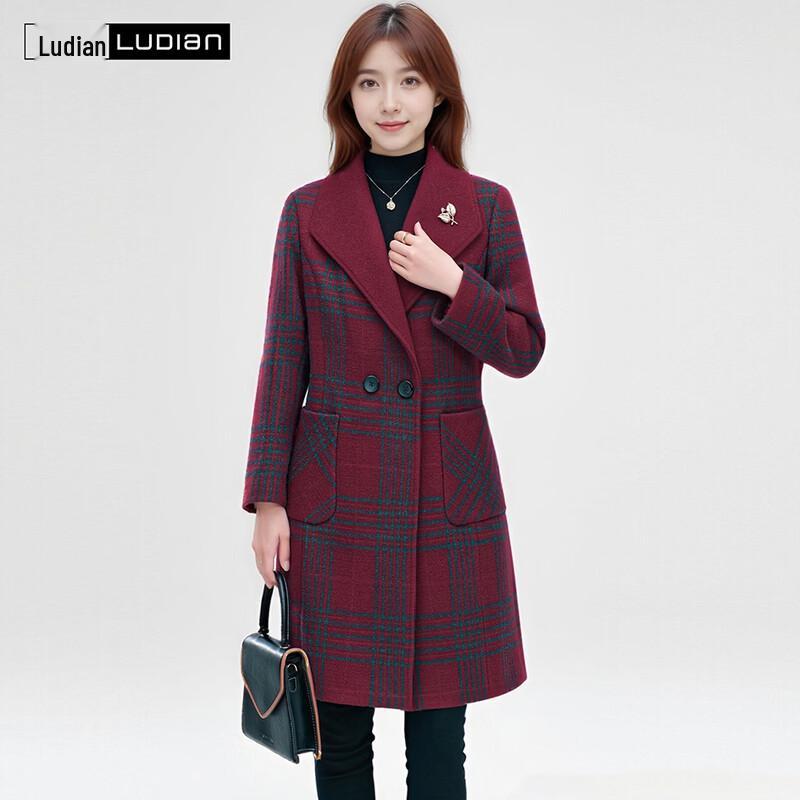 

LUDIan Women s Lapel Mid-Length Wool Blend Coat 5XL
