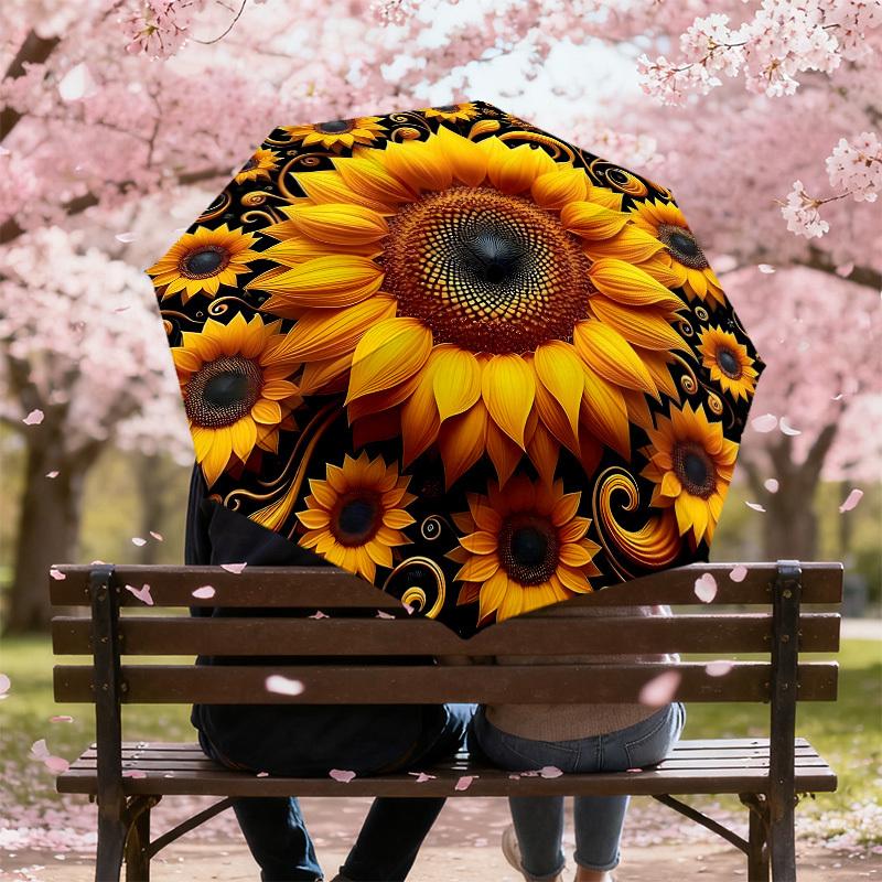 1PC Sunflower Pattern Automatic Open/Close Umbrella with Windproof, 8-Rib Sturdy Canopy, Durable Ribs, Fashionable Design, Outdoor Accessory, Fun Prin