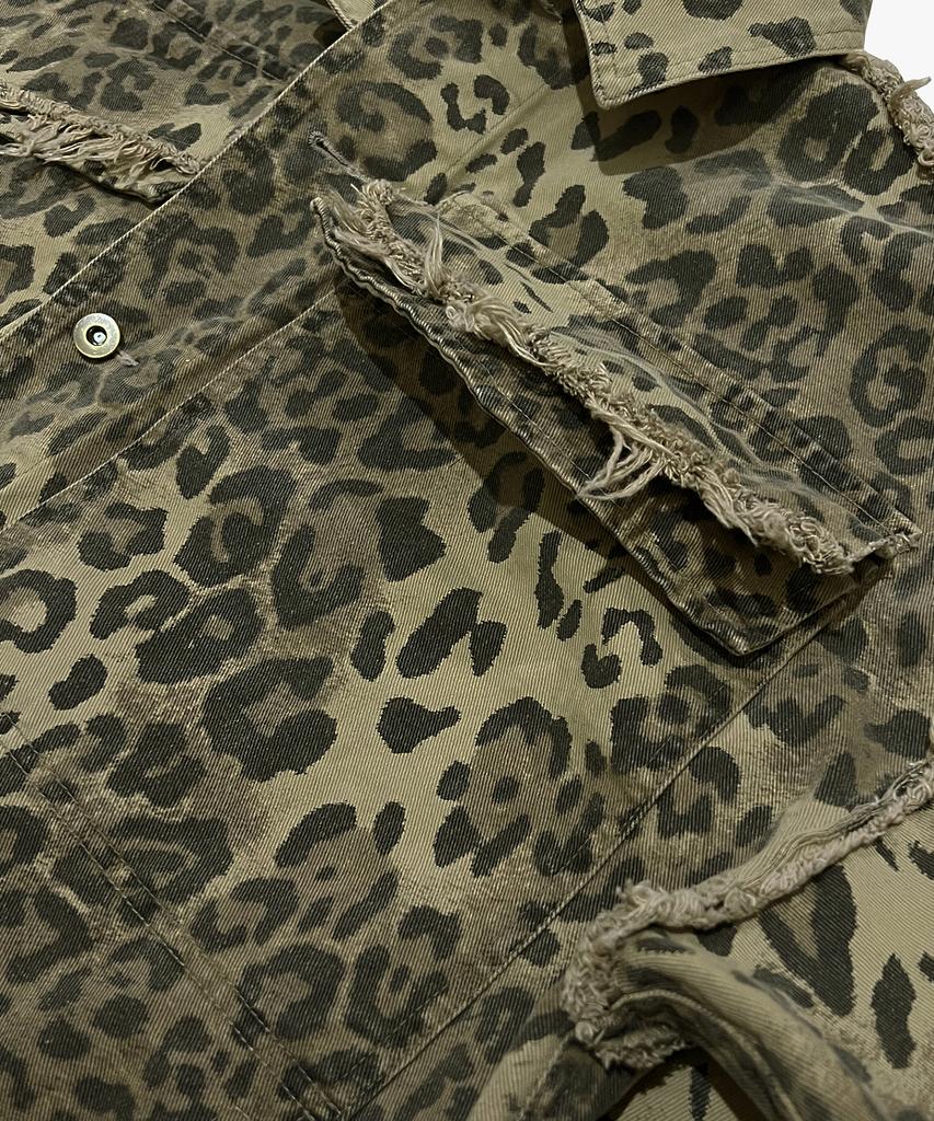 Ninenuts Leopard Grunge Trucker Jacket_Beige