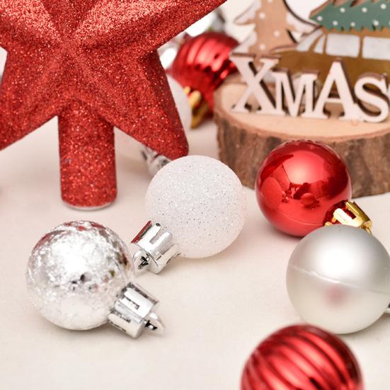 30 Pcs Mini Christmas Ball Ornaments Set 1.81 Inch Plastic Christmas Ball Hanging Ornaments with Glitter Tree Topper Star for Holiday Wedding Birthday