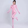 Erotic Jumpsuits Zipper Open Crotch Full Body Satin Oil Glossy Rompers Gloves Tights Shiny Sexy Bodysuit Women Club Party