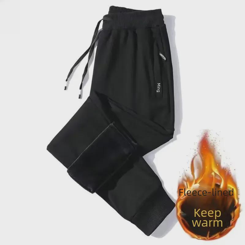 Men's Loose-Fit Sweatpants with Velvet Lining for Spring, Autumn, and Winter - Casual Pants for Middle-aged and Elderly