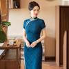 Stile nazionale blu nuovo stile cinese lungo cheongsam migliorato da donna alta sensazione retrò sottile vestito da madre passerella primavera ed estate